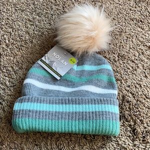 Grey, teal and white kids winter hat